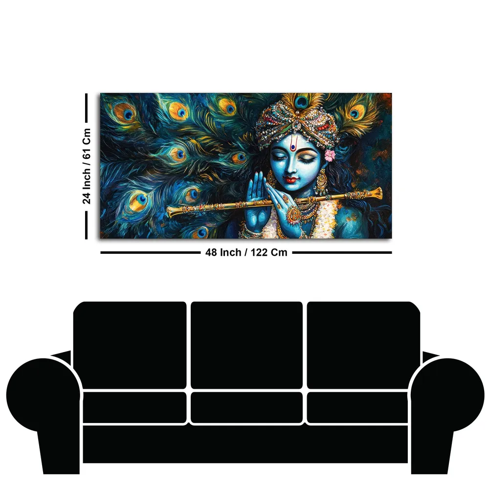 Divine Flute of Lord Krishna Canvas Wall Painting With Frame