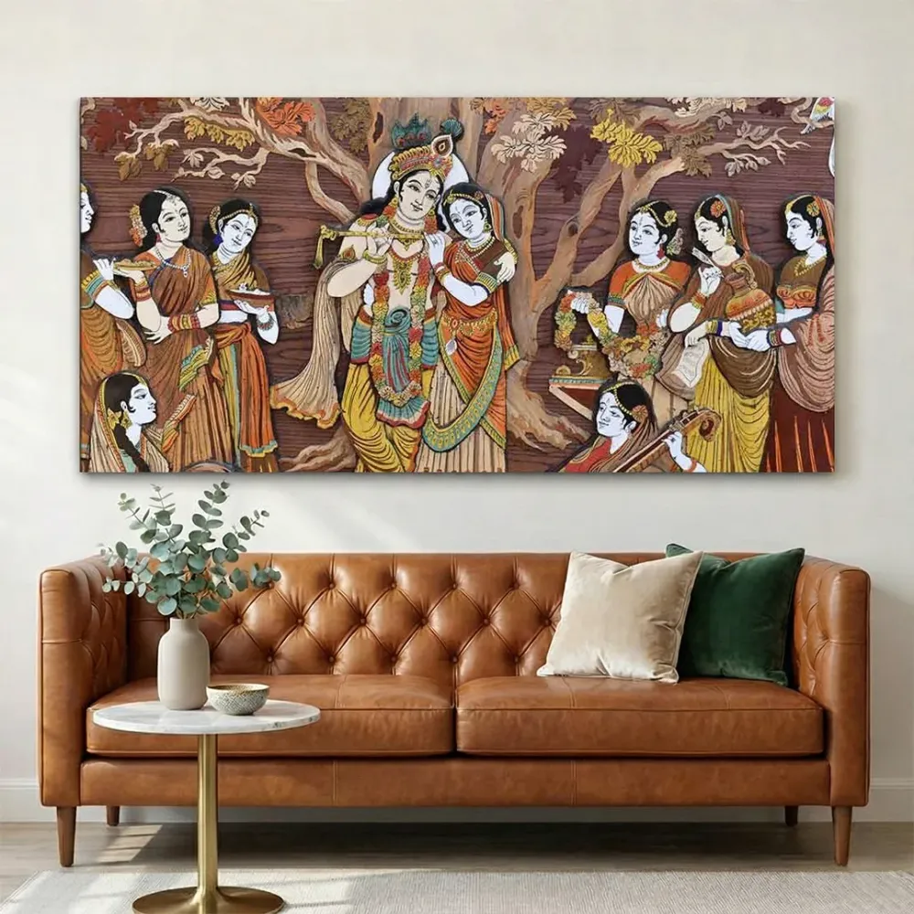 Divine Raas Leela of Krishna Canvas Wall Painting With Frame