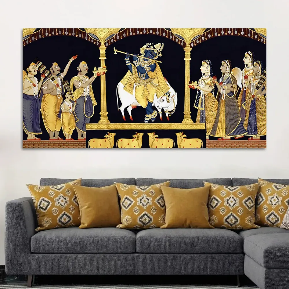 Divine Raas of Krishna Canvas Wall Painting With Frame