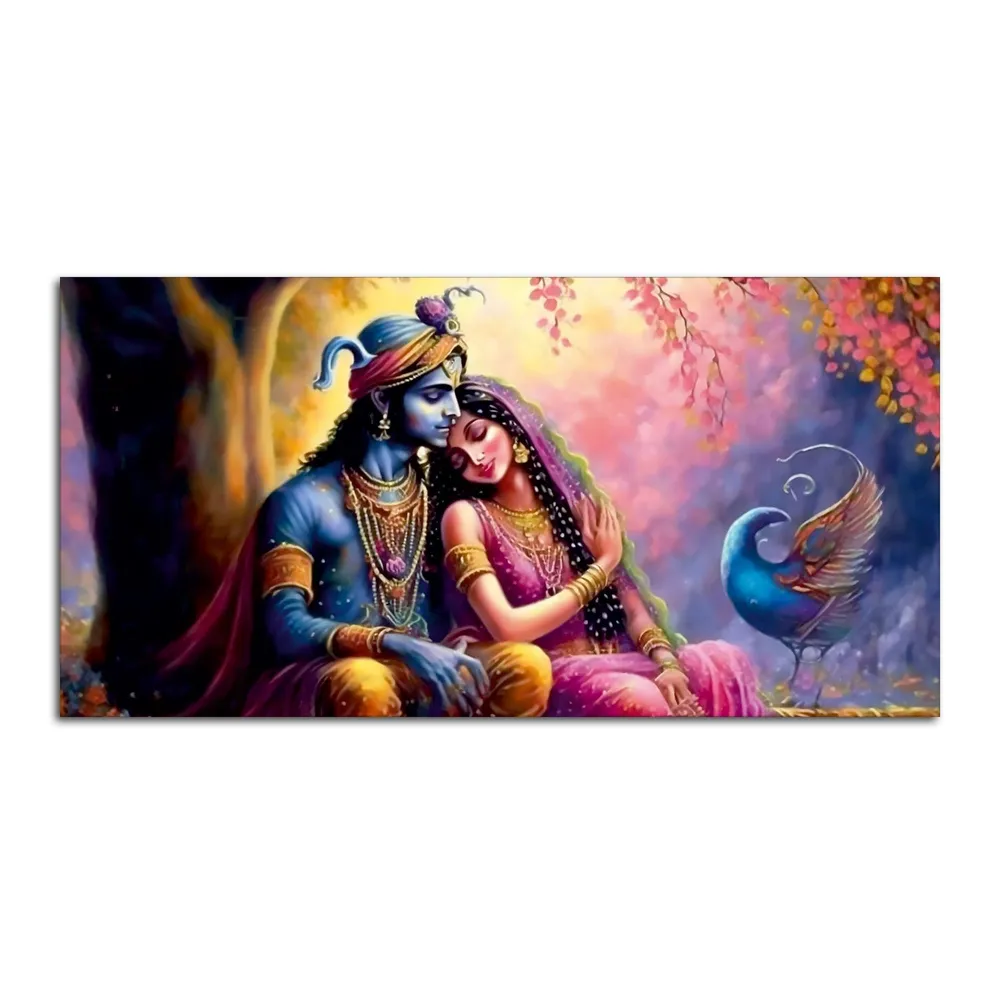Eternal Embrace of Radha Krishna Canvas Wall Painting With Frame