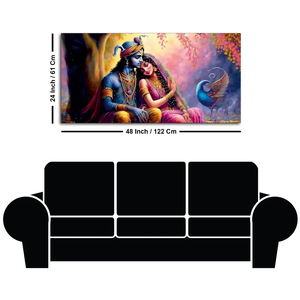 Eternal Embrace of Radha Krishna Canvas Wall Painting With Frame