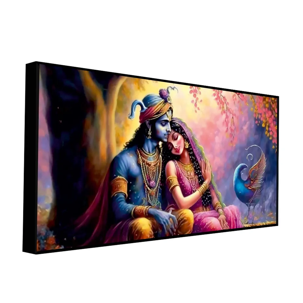 Eternal Embrace of Radha Krishna Canvas Wall Painting With Frame