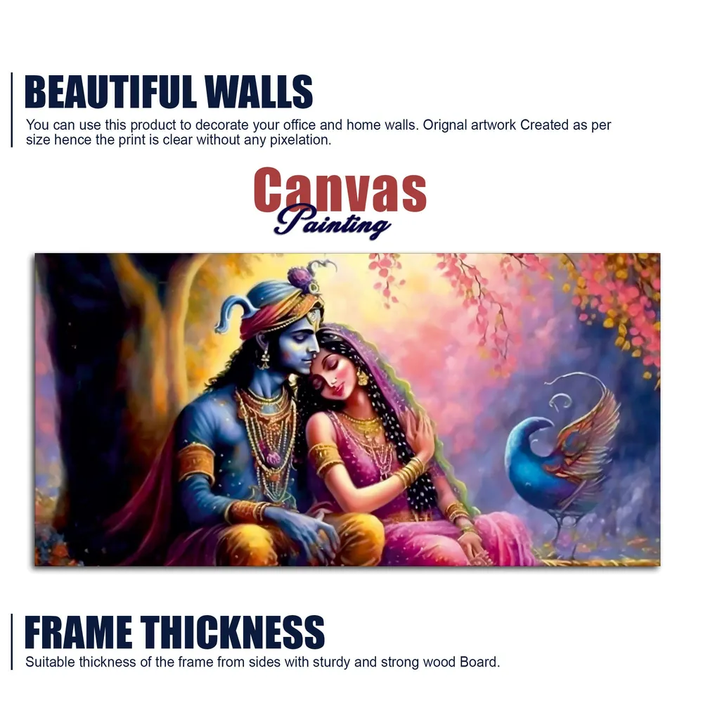 Eternal Embrace of Radha Krishna Canvas Wall Painting With Frame