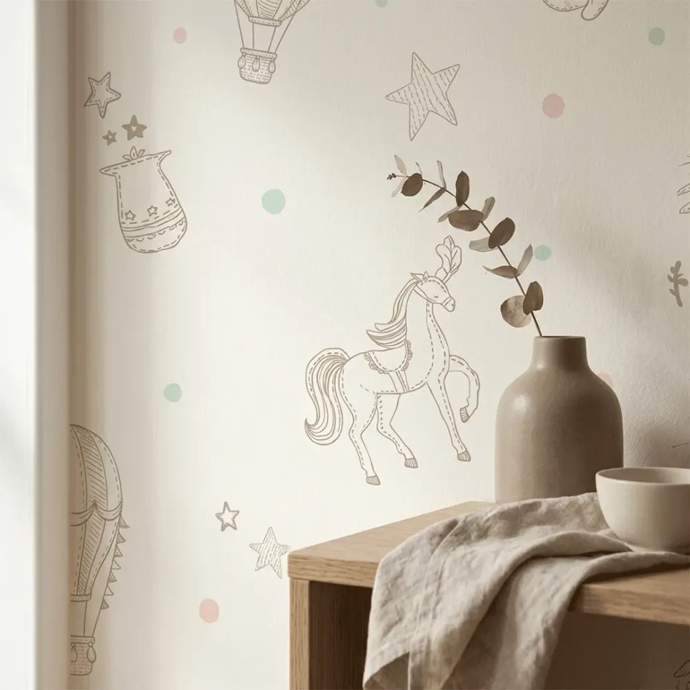 Dreamy Circus Nursery Wallpaper | Premium Korean Vinyl Kids Wallpaper 