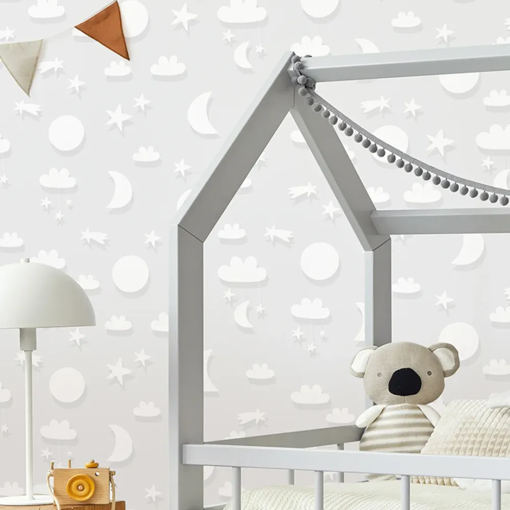 Dreamy Skies & Celestial Clouds Wallpaper Grey