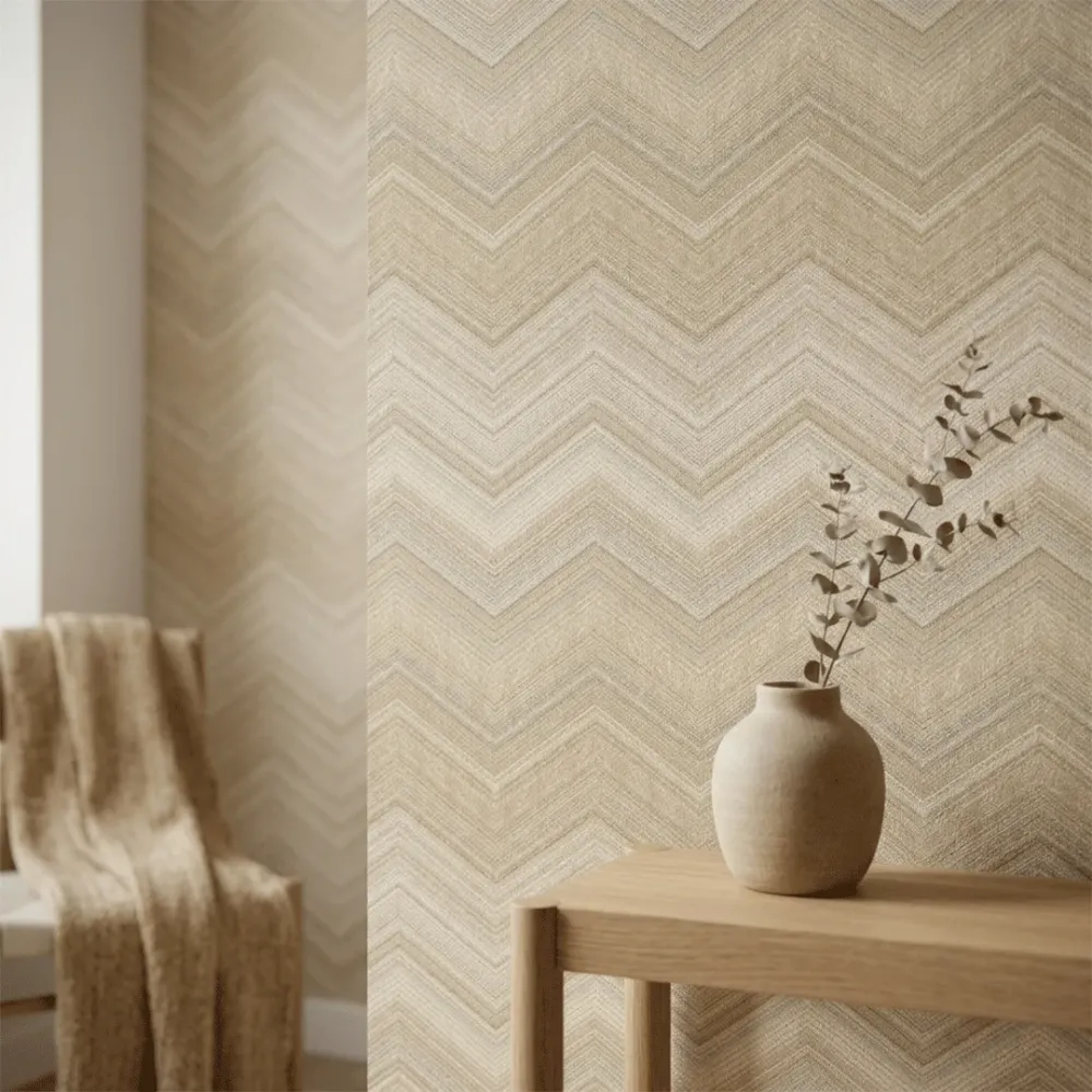Elegant Beige Chevron Textured Wallpaper