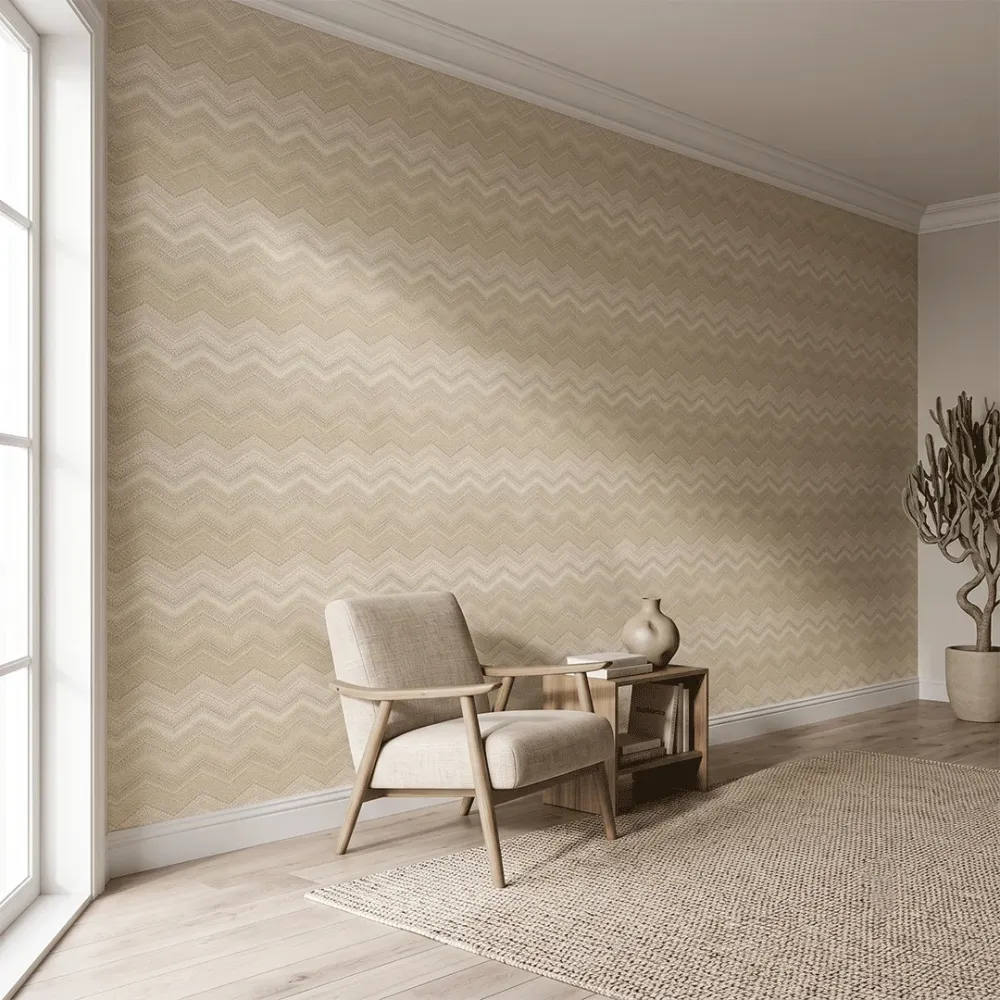Elegant Beige Chevron Textured Wallpaper