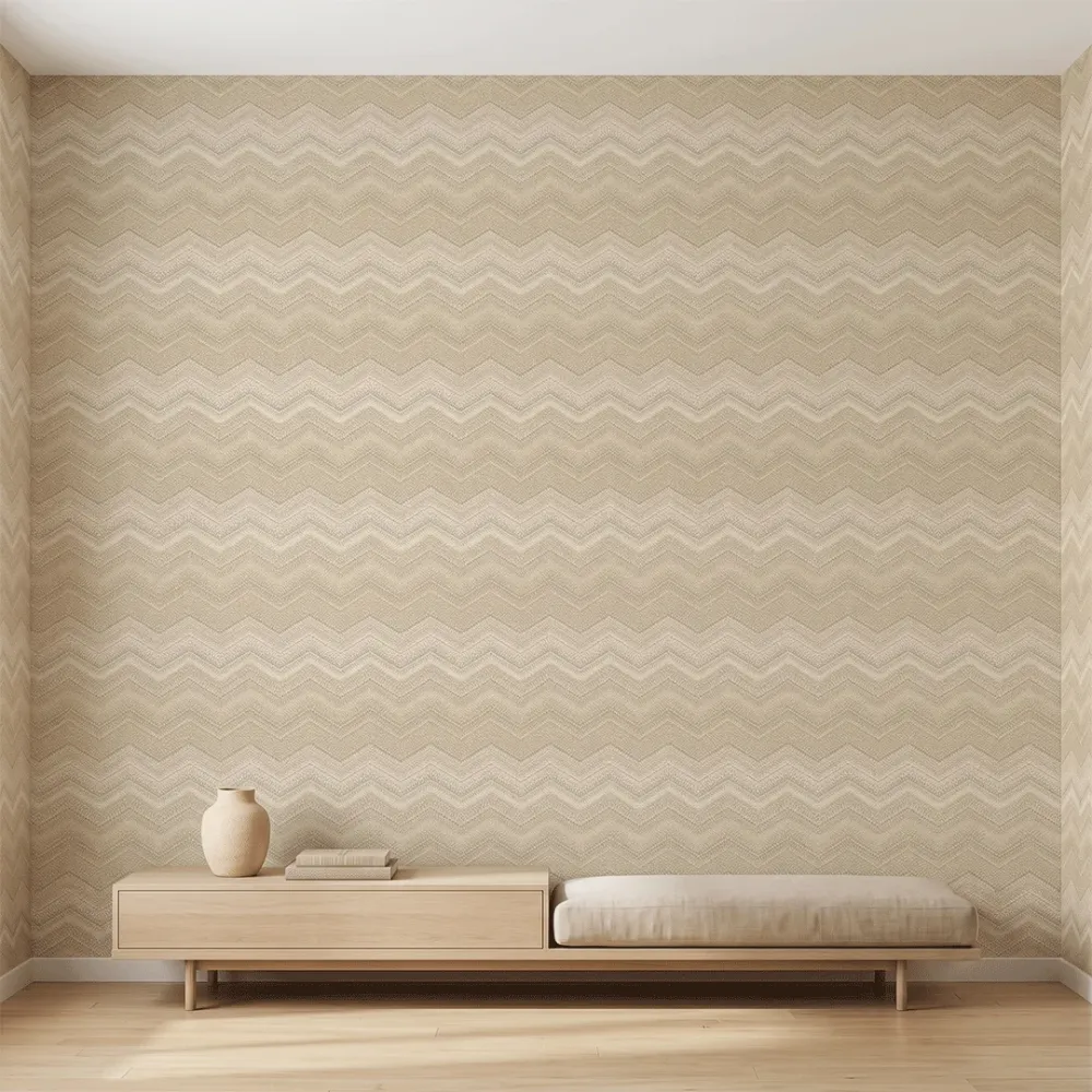 Elegant Beige Chevron Textured Wallpaper