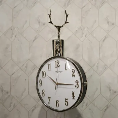 Elegant Dual-Sided Wall Clock – Black & White | Roman & English Numerals