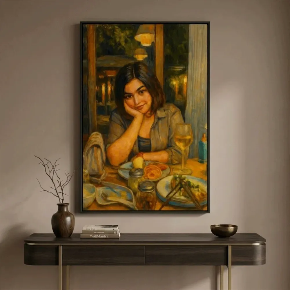 Elegant Evening Portrait Canvas Painting Warm Ambient Light With Frame