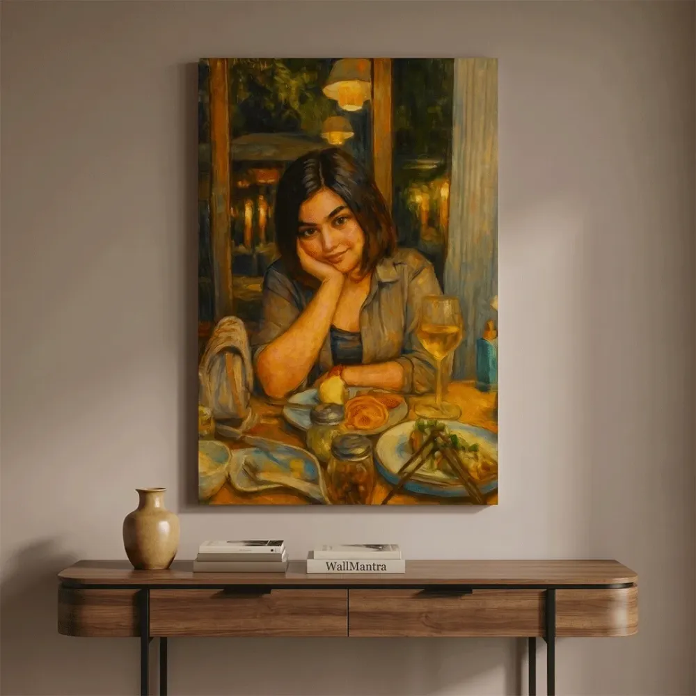 Elegant Evening Portrait Canvas Painting Warm Ambient Light With Frame