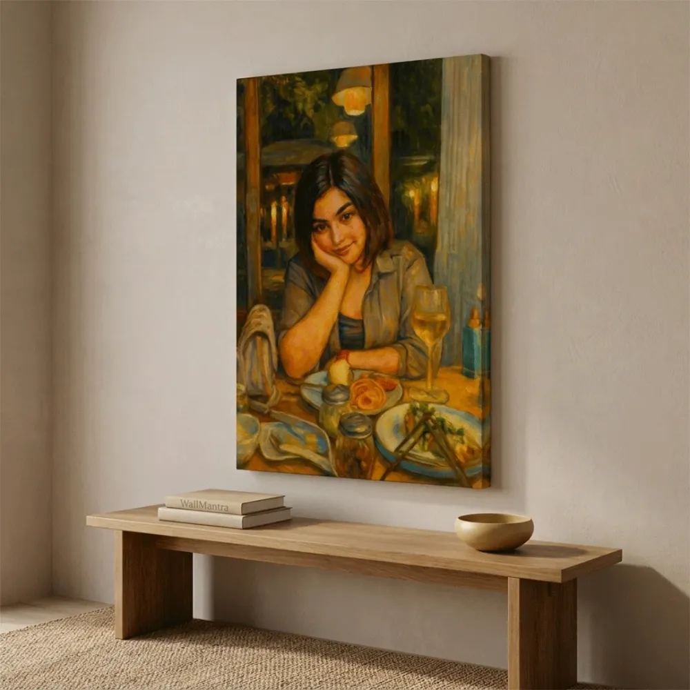 Elegant Evening Portrait Canvas Painting Warm Ambient Light With Frame