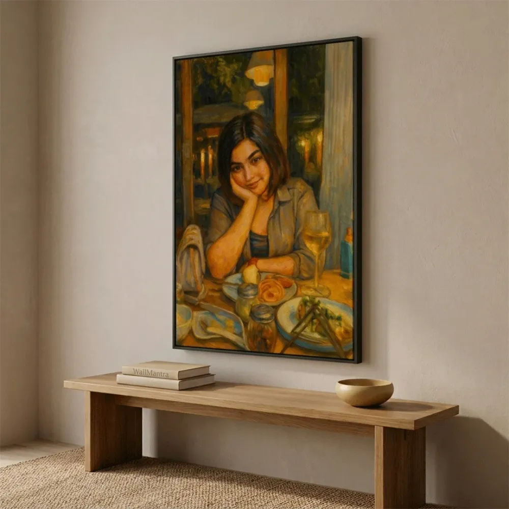 Elegant Evening Portrait Canvas Painting Warm Ambient Light With Frame