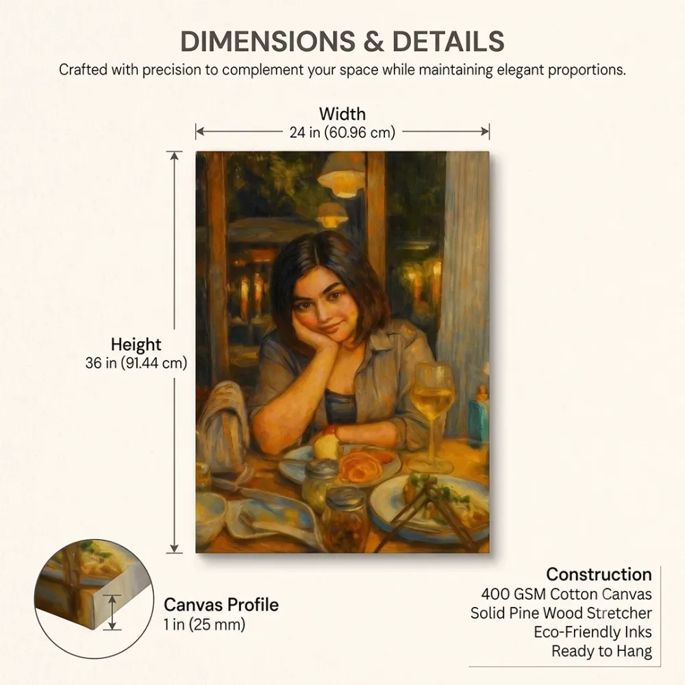 Elegant Evening Portrait Canvas Painting Warm Ambient Light With Frame