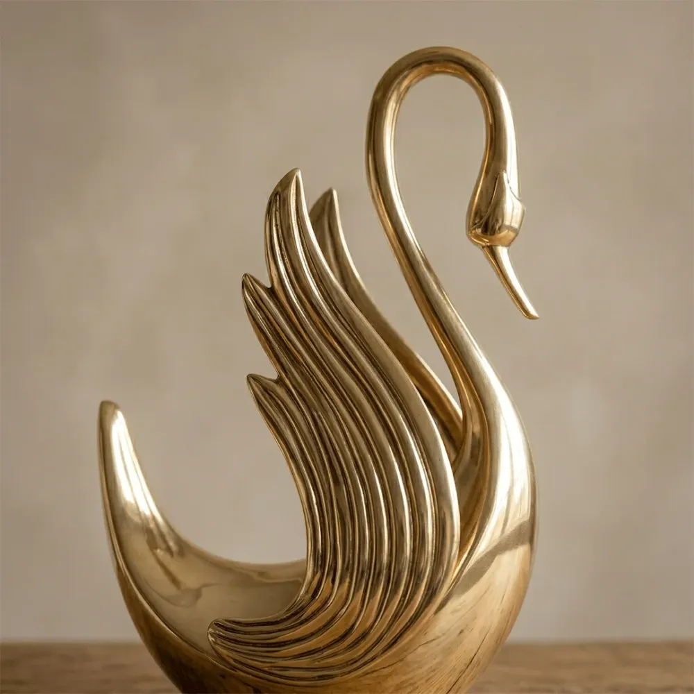 Elegant Swan Solid Brass Sculpture – Gold Luxe Decor 