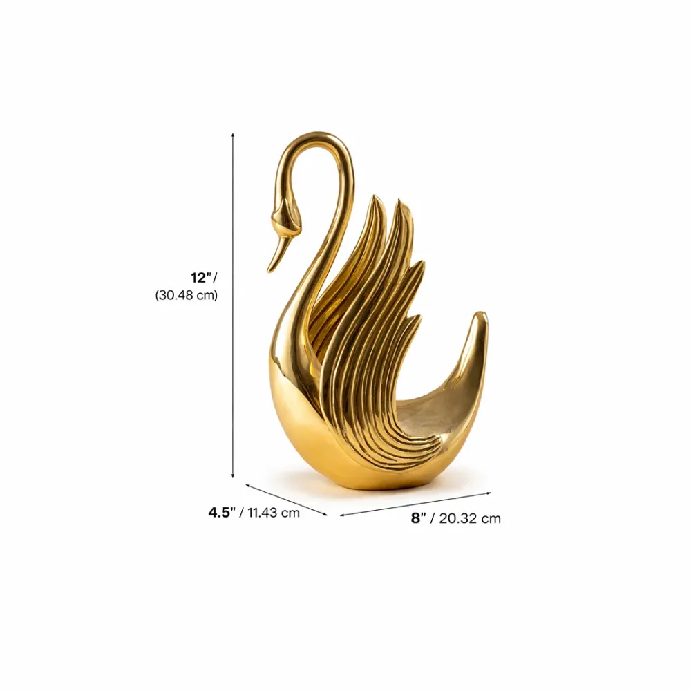 Elegant Swan Solid Brass Sculpture – Gold Luxe Decor 