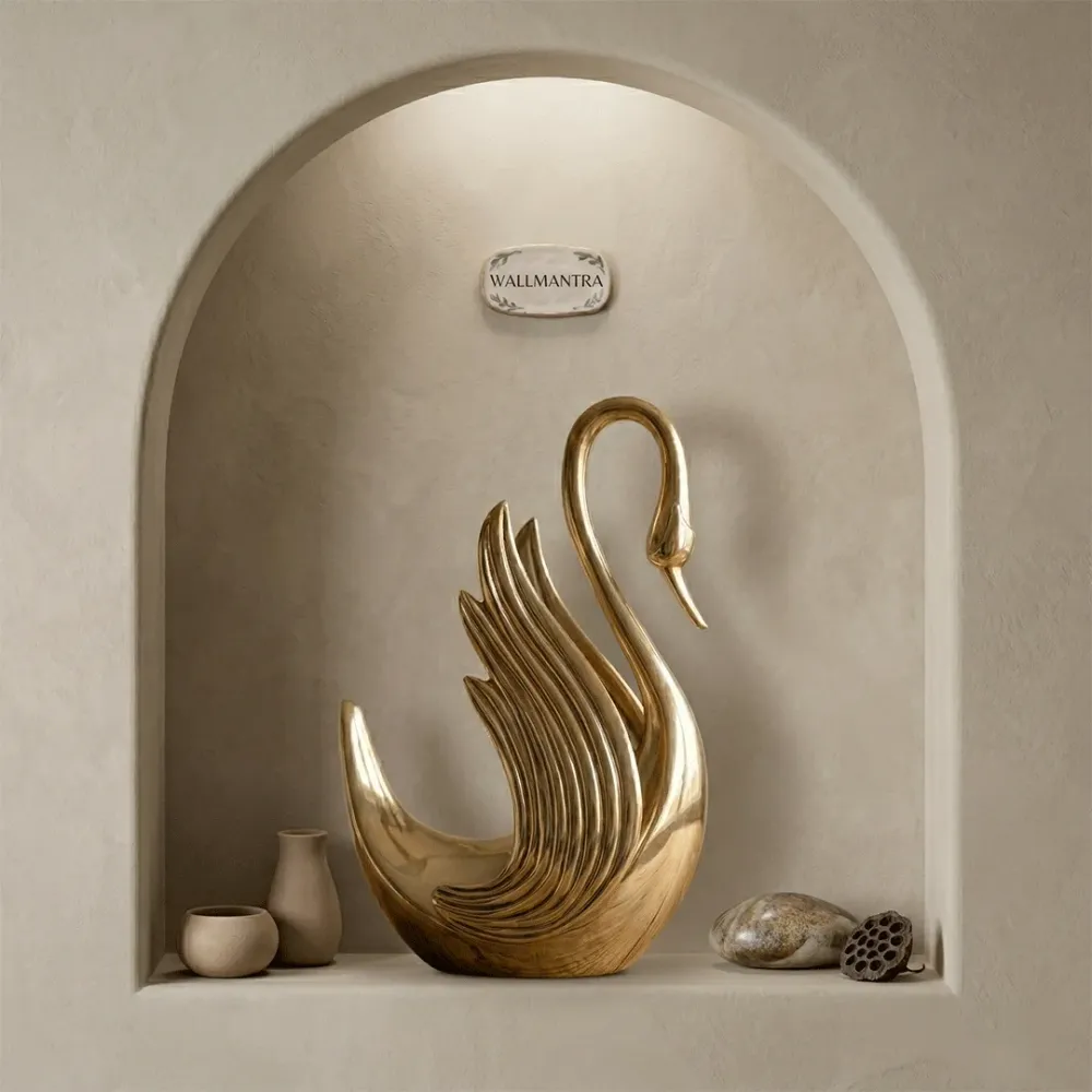 Elegant Swan Solid Brass Sculpture – Gold Luxe Decor 