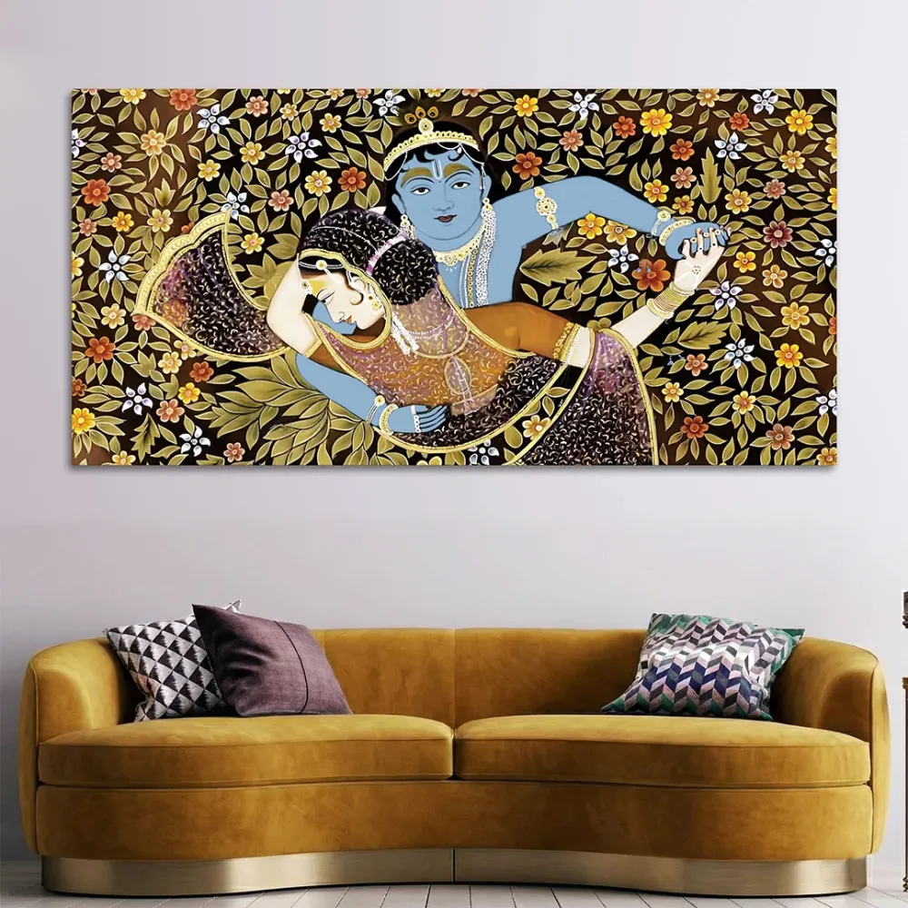 Embrace of Divine Grace Radha Krishna Canvas Wall Painting With Frame