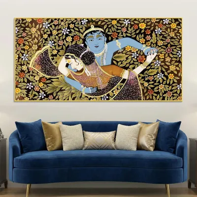 Embrace of Divine Grace Radha Krishna Canvas Wall Painting