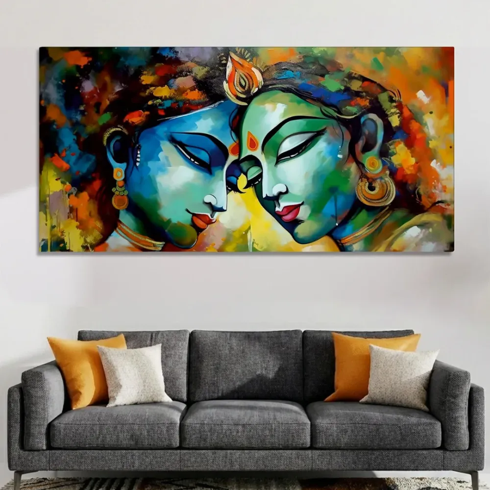 Eternal Colorful Union of Radha Krishna Canvas Wall Painting With Frame