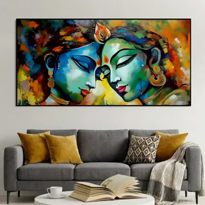 Eternal Colorful Union of Radha Krishna Canvas Wall Painting