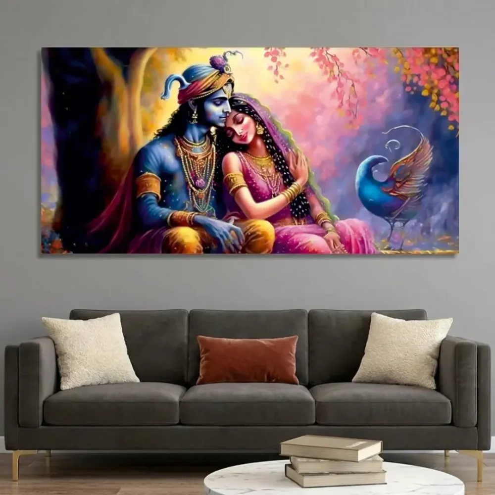 Eternal Embrace of Radha Krishna Canvas Wall Painting With Frame