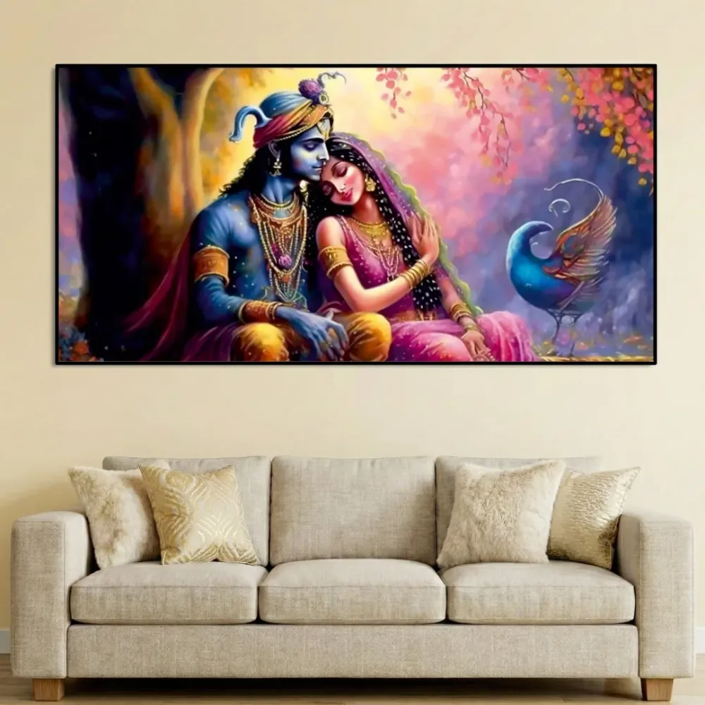 Eternal Embrace of Radha Krishna Canvas Wall Painting With Frame