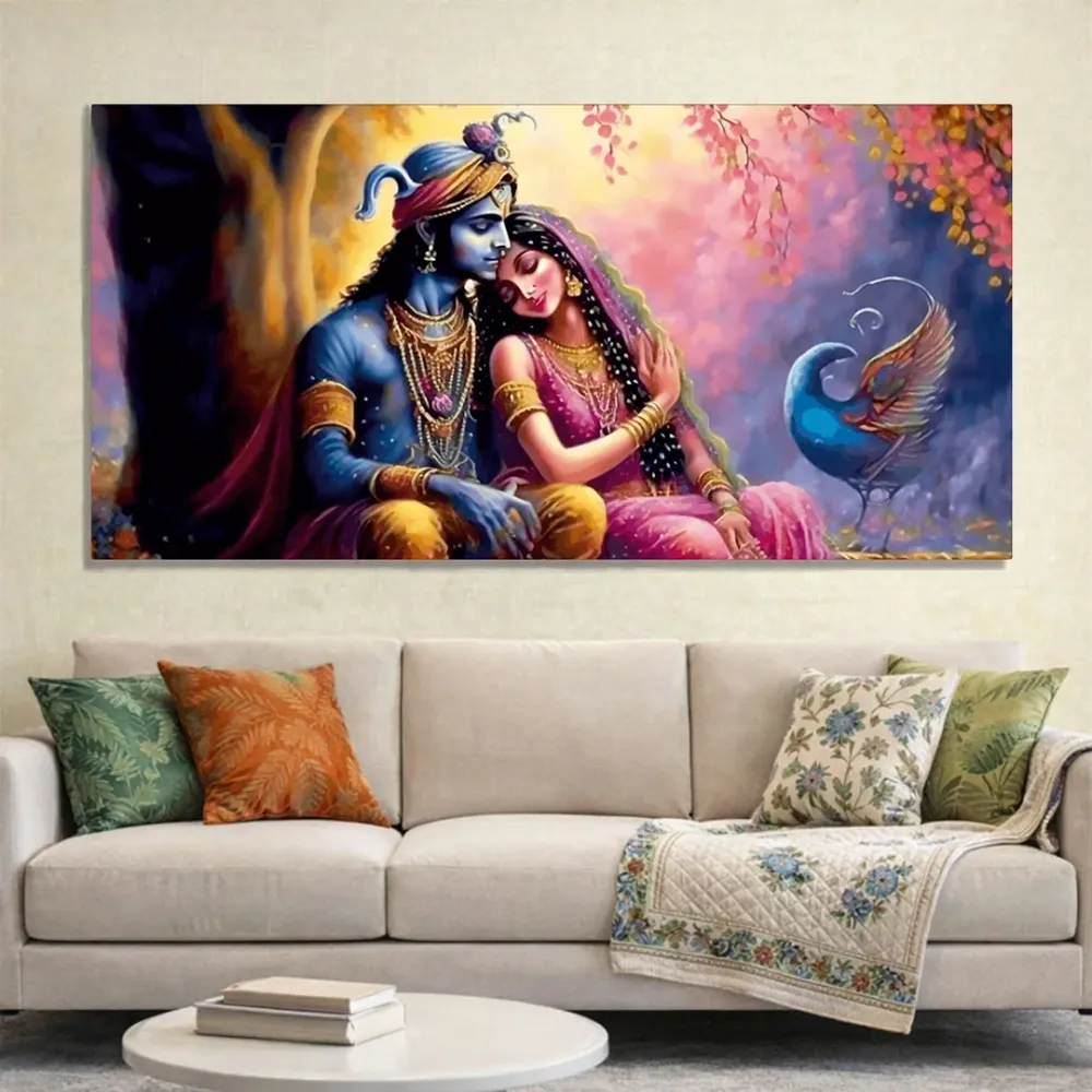 Eternal Embrace of Radha Krishna Canvas Wall Painting With Frame