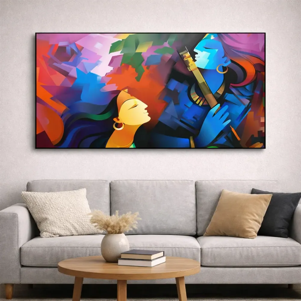 Eternal Melody of Radha Krishna Abstract Canvas Wall Painting With Frame
