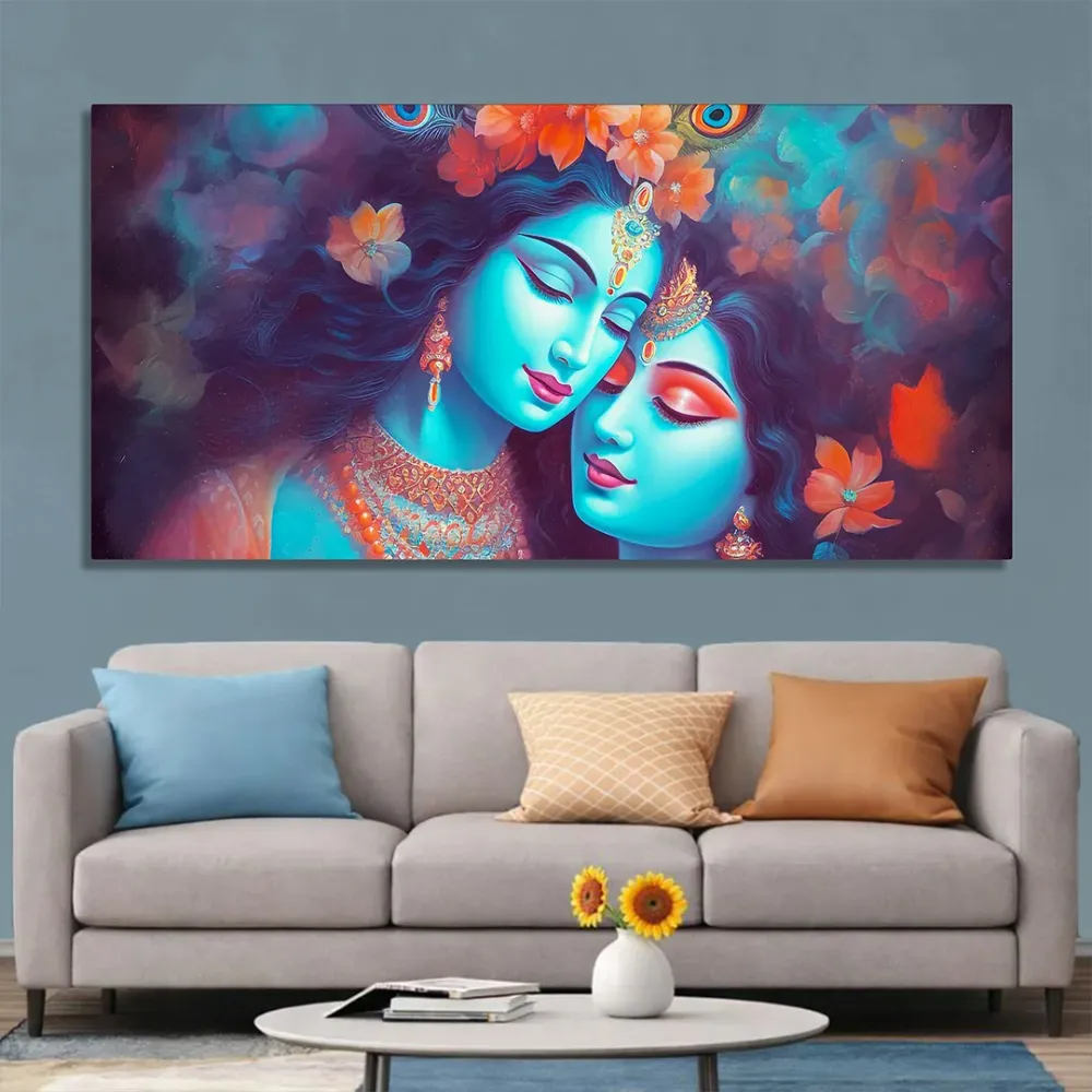 Ethereal Bond of Radha Krishna Canvas Wall Painting With Frame