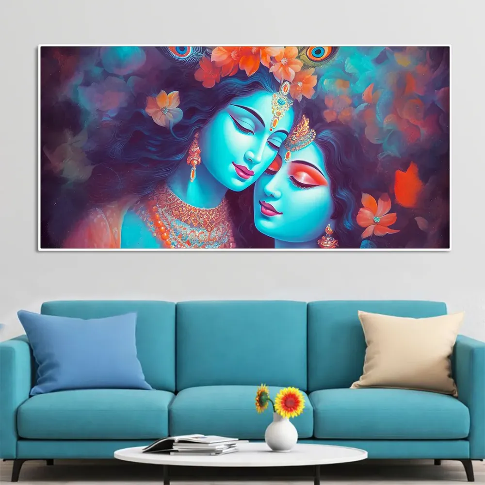Ethereal Bond of Radha Krishna Canvas Wall Painting With Frame