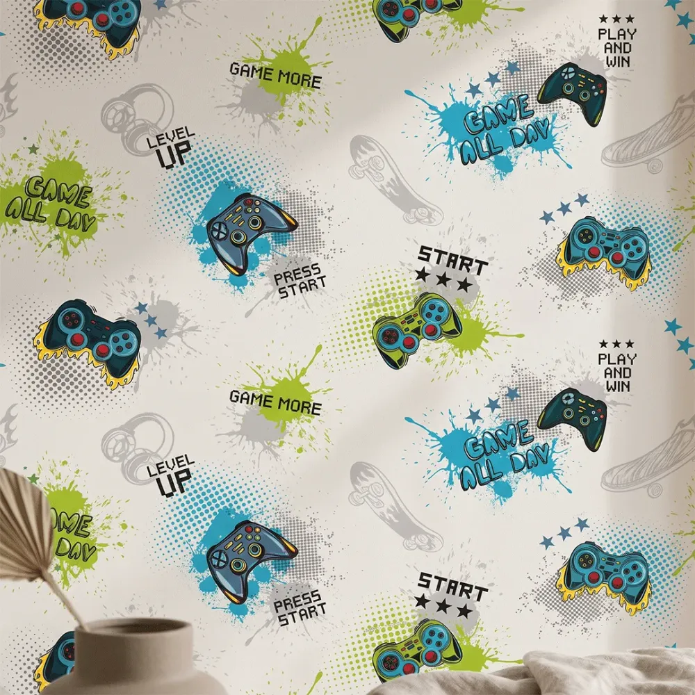Gaming Controller Kids Wallpaper | Premium Korean Vinyl Gamer Room Wallpaper