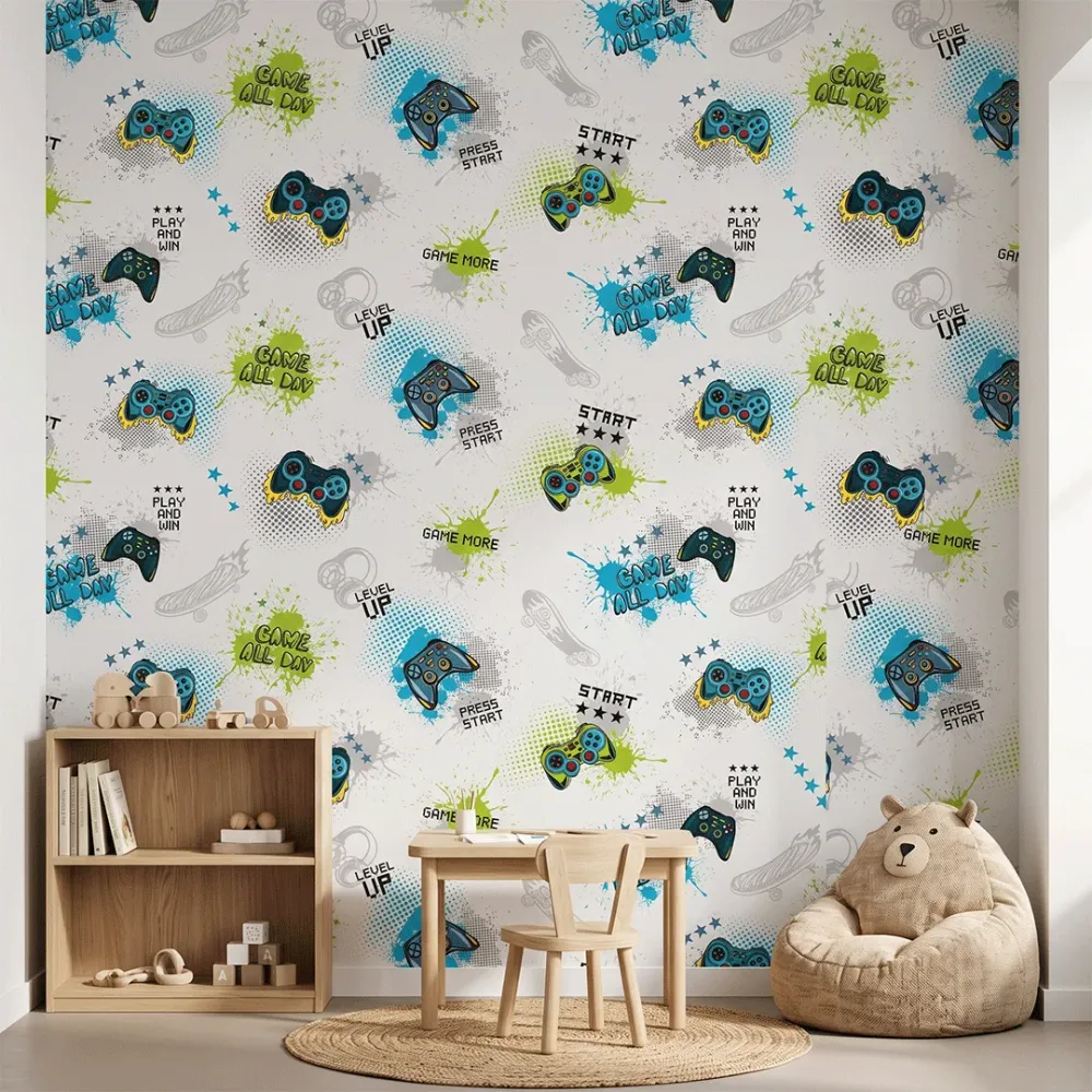 Gaming Controller Kids Wallpaper | Premium Korean Vinyl Gamer Room Wallpaper