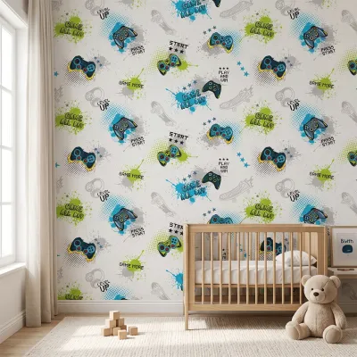 Gaming Controller Kids Wallpaper | Premium Korean Vinyl Gamer Room Wallpaper