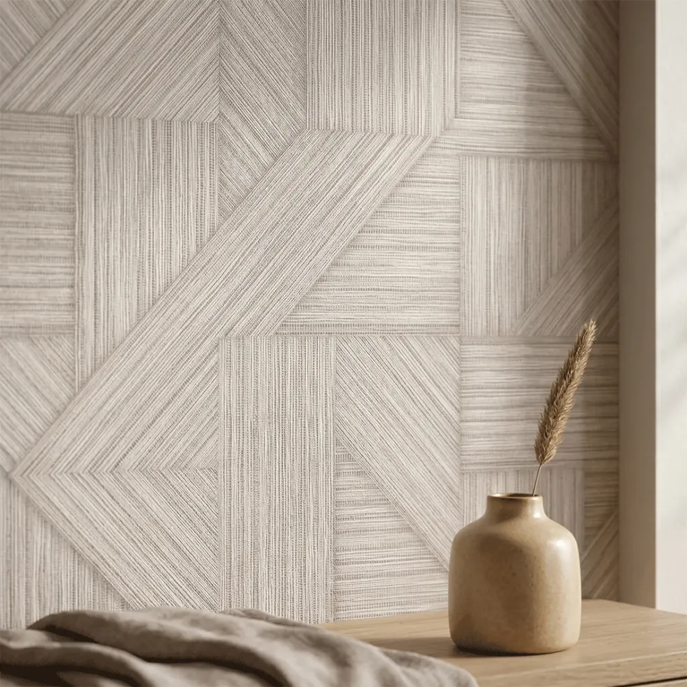 Geometric Textured Weave Wallpaper - Ivory Linen 