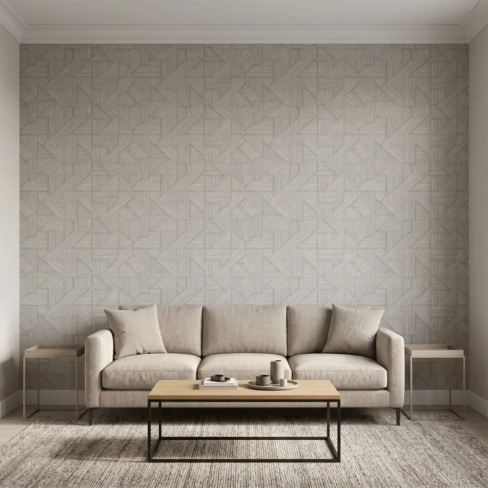 Geometric Textured Weave Wallpaper - Ivory Linen 