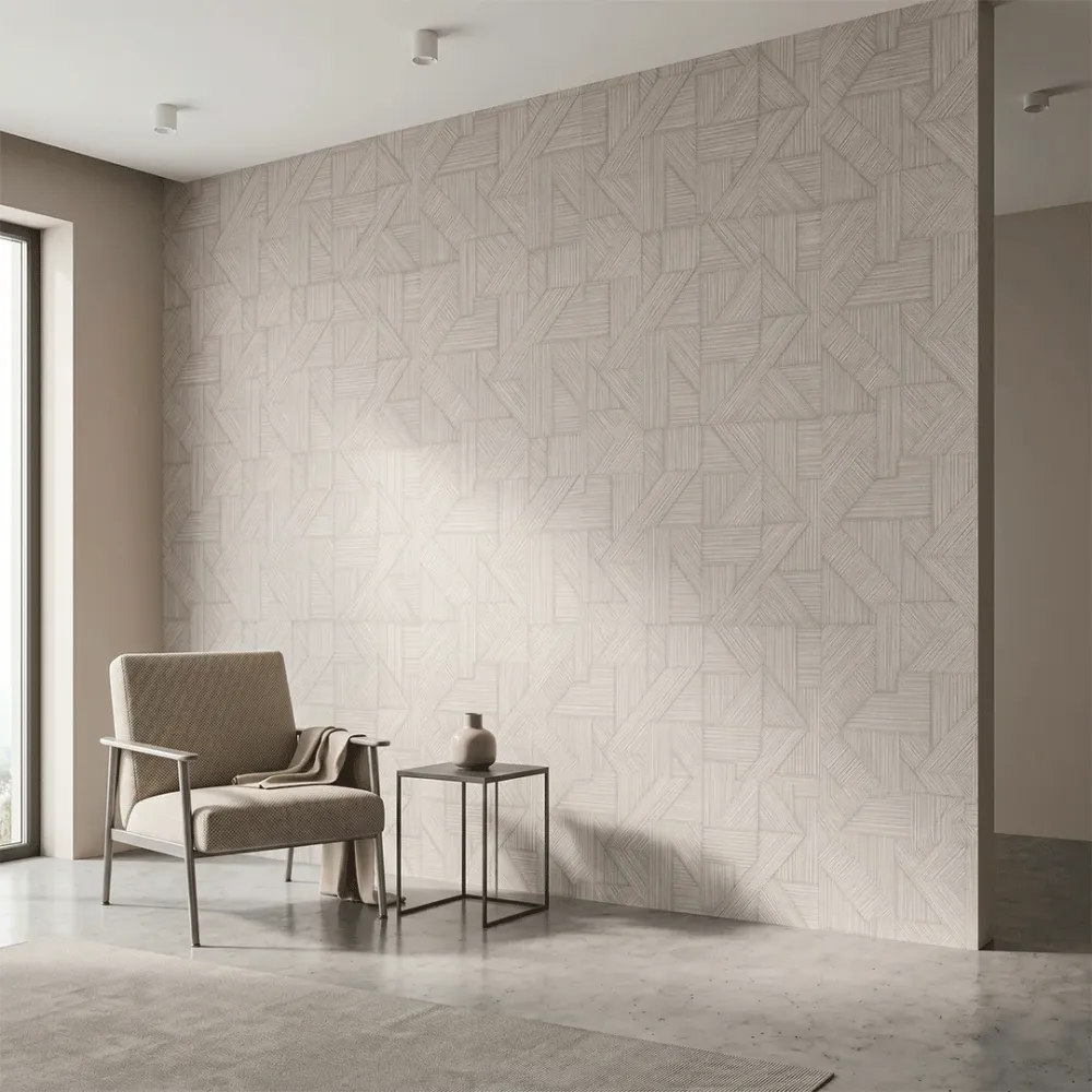 Geometric Textured Weave Wallpaper - Ivory Linen 