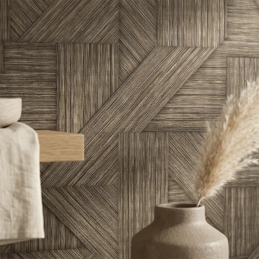 Geometric Textured Weave Wallpaper - Walnut Brown