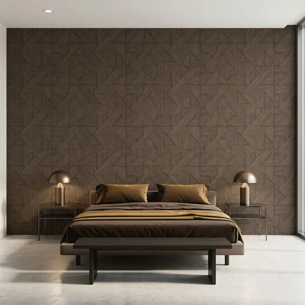 Geometric Textured Weave Wallpaper - Walnut Brown