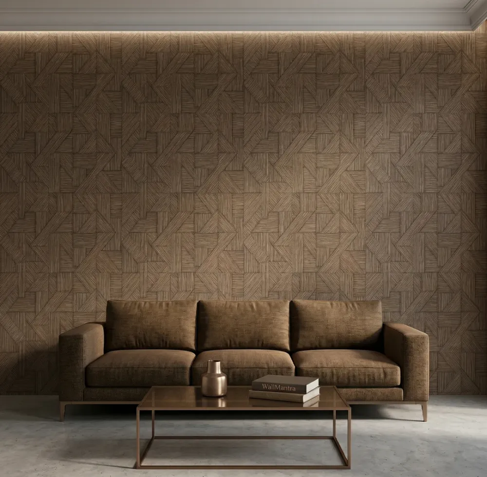 Geometric Textured Weave Wallpaper - Walnut Brown