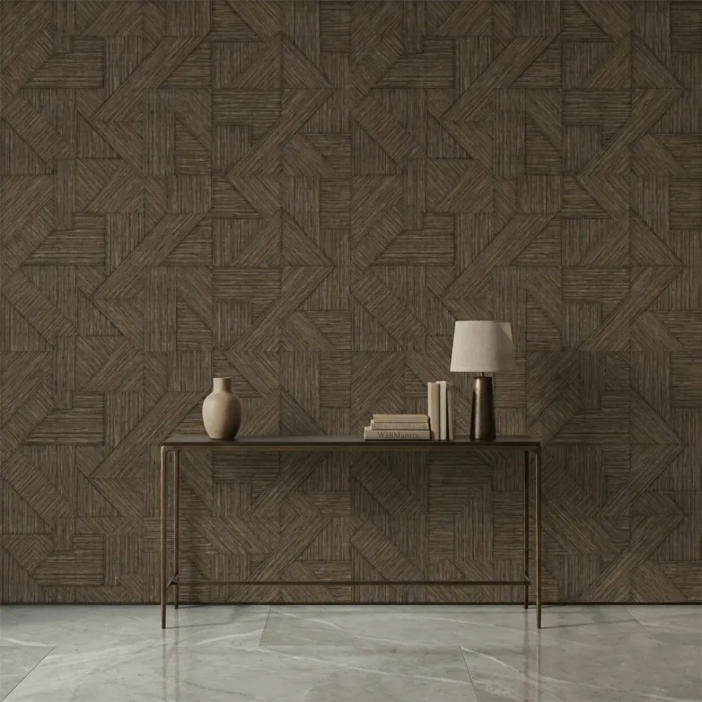 Geometric Textured Weave Wallpaper - Walnut Brown