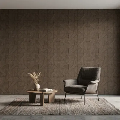 Geometric Textured Weave Wallpaper - Walnut Brown