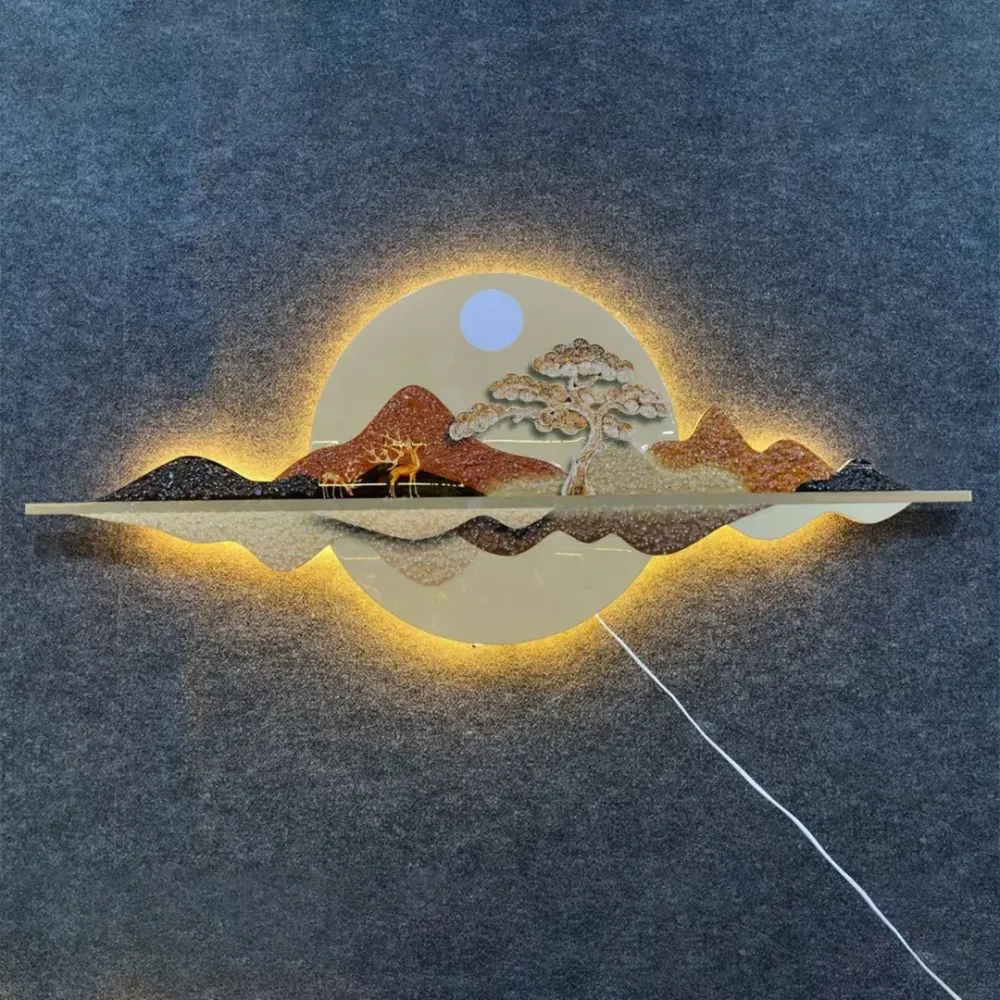Golden Deer Mountain LED Wall Art – Modern Luxury Decor