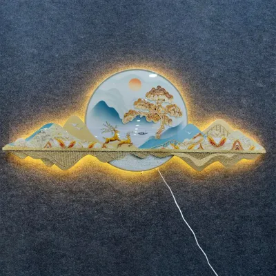 Golden Horizon LED Wall Art – Modern Mountain & Deer Design