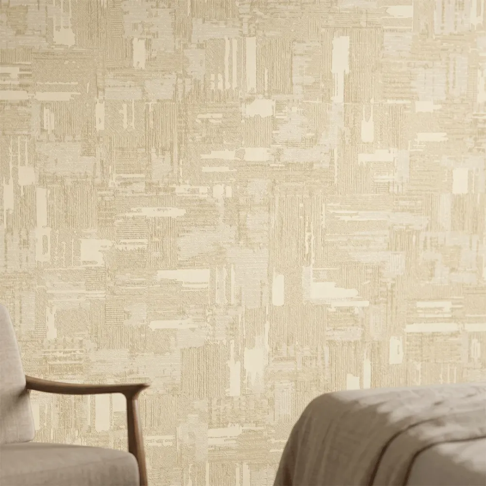 Golden Ivory Abstract Brushstroke Texture Wallpaper