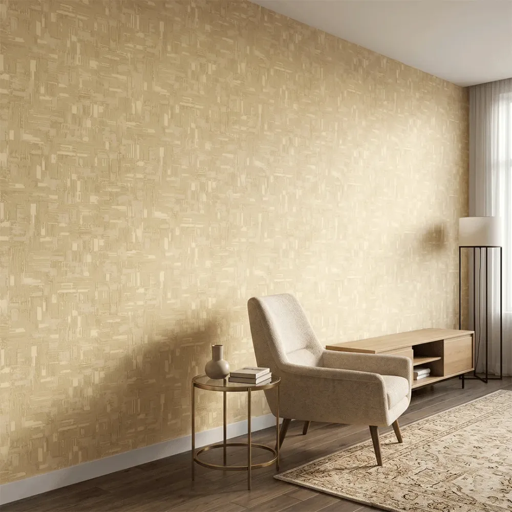 Golden Ivory Abstract Brushstroke Texture Wallpaper