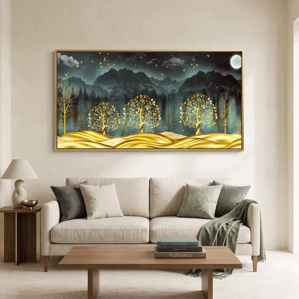 Golden Nightscape Canvas Printed Painting With Frame