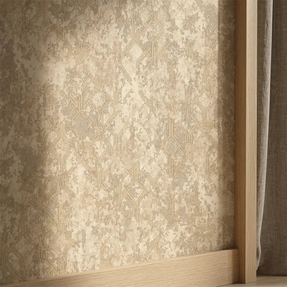 Golden Sand Grid Industrial Geometric Wallpaper