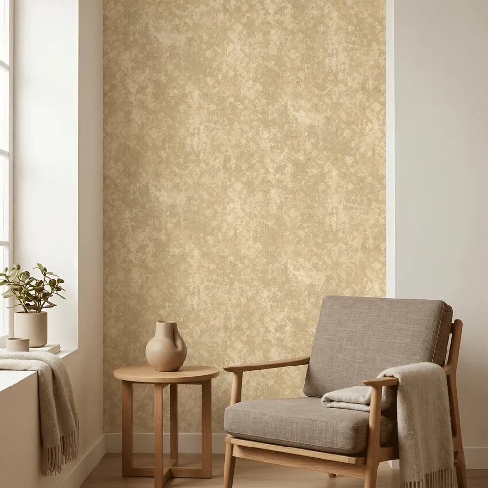 Golden Sand Grid Industrial Geometric Wallpaper