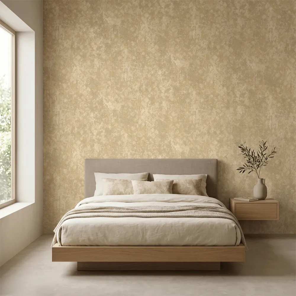 Golden Sand Grid Industrial Geometric Wallpaper